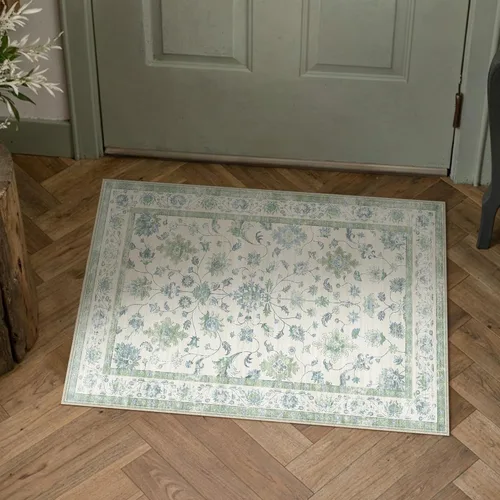Miniatura 54 de HUGEAR Alfombra de entrada de 2 x 3 pulgadas, vintage, beige, pequeña, lavable a máquina, retro, floral, alfombra de pelo bajo, aspirable
