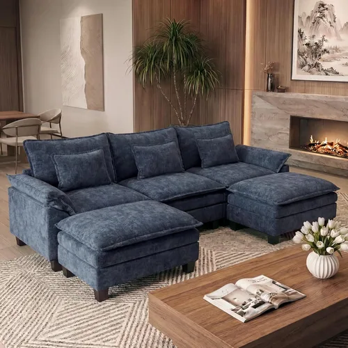 Miniatura 26 de URRED Cloud Couch Sofá Seccional Modular, Sofá Moderno en Forma de U de Asiento Profundo de 157", con 2 Otomanas y Almohadas, Sofás de Chenilla Azul