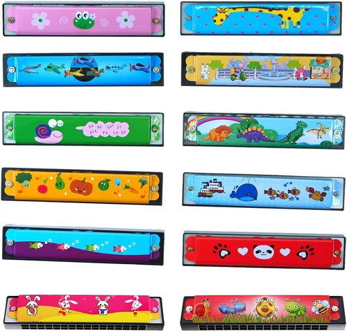 12 piezas de armónicas para niños a granel | Juguetes de instrumentos musicales de 16 agujeros para regalos de fiesta de cumpleaños, rellenos de