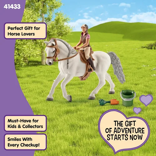 Miniatura 5 de Schleich Horse Club - Juego de 7 piezas de jinete y caballo con accesorios, figura realista de jinete y yegua Lipizzaner, juguetes divertidos