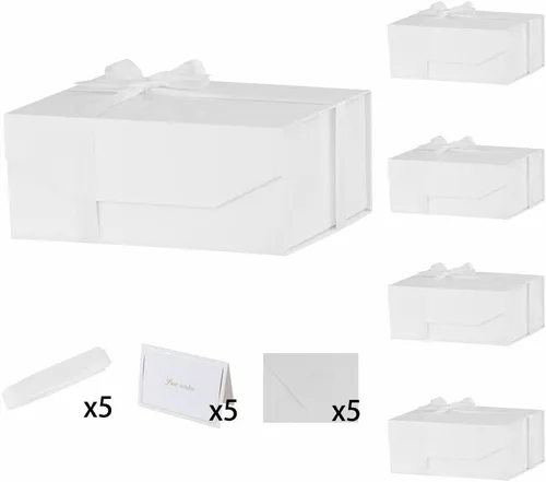 Miniatura 64 de 5 cajas de regalo rosa con cinta de 9.5 x 7 x 4 pulgadas, caja de regalo resistente con tapa para embalaje de regalo, cajas de almacenamiento