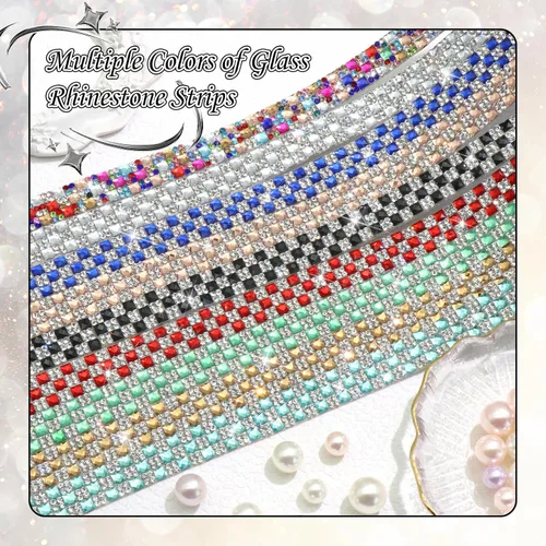 Miniatura 7 de FULZTEY Rollo de cinta de diamantes de imitación de 3 yardas, tira de diamantes de imitación de vidrio blanco para manualidades, cinta de cristal