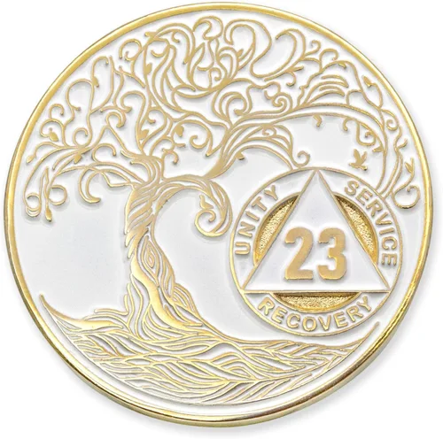 Miniatura 199 de 20 Year Sobriety Mint Twisted Tree of Life - Medallón de recuperación AA chapado en oro, fichas y fichas, color negro