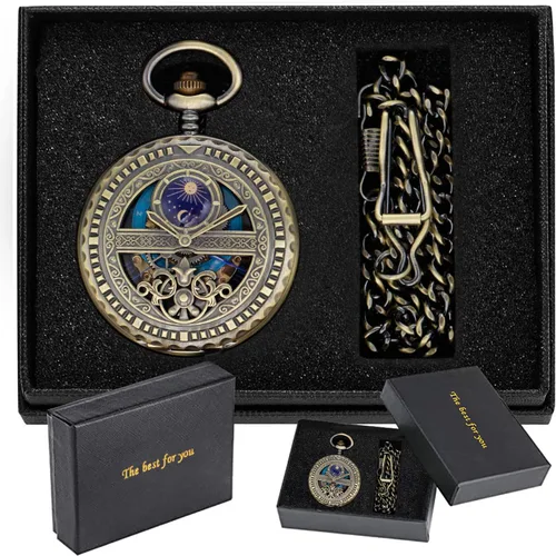 Miniatura 2 de Reloj de bolsillo mecánico vintage para hombre, reloj de bolsillo de viento de mano con esfera romana para hombre con cadena FOB regalo