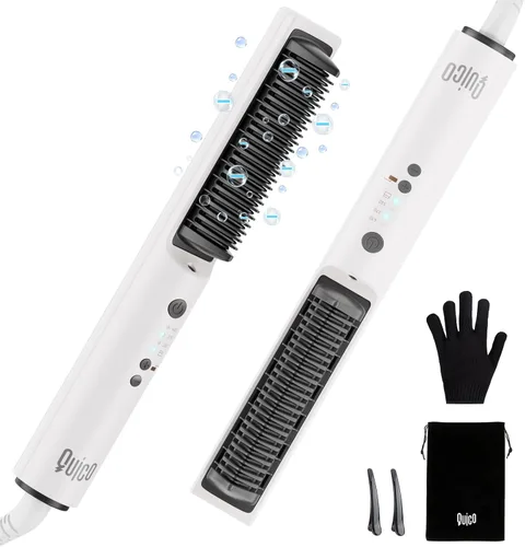 Quico Hair Straightener Brush, 100-240V Ionic Travel Straightener Brush for Women, Ceramic Dual Voltage Hair Straightener Comb, Electric Hot Comb