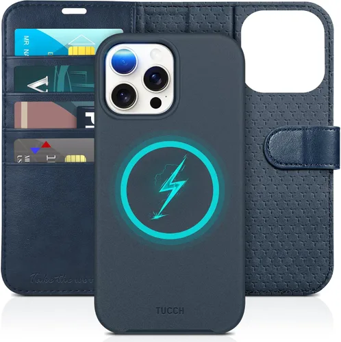 Miniatura 10 de Funda tipo billetera TUCCH para iPhone 15 Pro Max, con bloqueo RFID, con soporte para 4 tarjetas, a prueba de golpes, con interior de TPU, con funda
