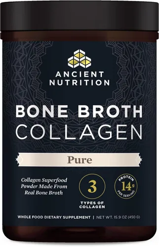 Ancient Nutrition Polvo de Colágeno, Colágeno de Caldo de Huesos, Puro, Péptidos de Multicolágeno Hidrolizados, Apoya la Piel y las Uñas, Suplemento