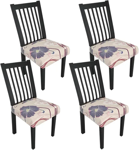 Miniatura 63 de Juego de 4 fundas elásticas para sillas de comedor, fundas para sillas de comedor con estampado floral, fundas para asientos de sillas con estampado