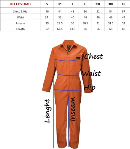 Miniatura 4 de Natural Uniforms Overol de sarga de manga larga con cremallera para hombre, resistente a las manchas y a las arrugas