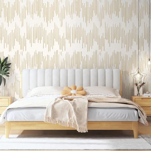 Miniatura 3 de WENMER Papel tapiz a rayas beige, papel tapiz geométrico para despegar y pegar, papel de contacto dorado de 17.7 x 118 pulgadas, papel de pared