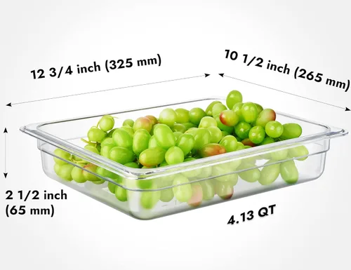 Miniatura 2 de CURTA Paquete de 6 bandejas de comida NSF, tamaño medio de 2 1/2 pulgadas de profundidad, plástico de policarbonato comercial transparente apto