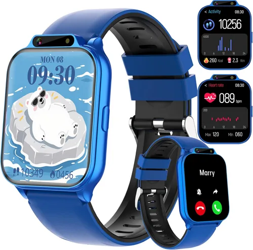 Reloj inteligente para niños de 1.85 pulgadas con rastreador de actividad física, sin aplicación/teléfono, modos deportivos impermeables IP68, Azul