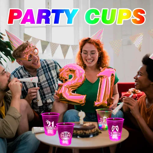Miniatura 7 de mishunyus Paquete de 24 vasos de fiesta de cumpleaños 21 para mujer, vasos de plástico rosa de 16 onzas con diseños de lámina de oro rosa