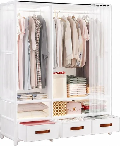 Miniatura 11 de Armario portátil para colgar ropa, armario de estilo japonés, perchero con 1 varillas para colgar, 2 estantes de almacenamiento, 27.5 pulgadas