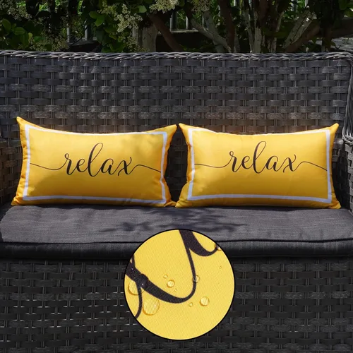 ONWAY Juego de 2 fundas de almohada impermeables para exteriores de 12 x 20 pulgadas, color amarillo y blanco, fundas de almohada decorativas para