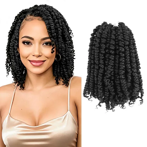 Pelo Passion Twist de 8 pulgadas, trenzas de ganchillo pretrenzadas, paquetes de 8 paquetes (1B/negro natural)