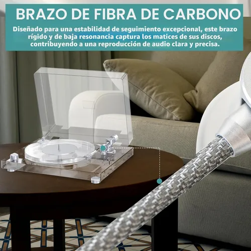 Miniatura 7 de Tocadiscos de vinilo vintage, tocadiscos Bluetooth 5.3 con preamplificador integrado, brazo de fibra de carbono, placa acrílica antivibración, doble