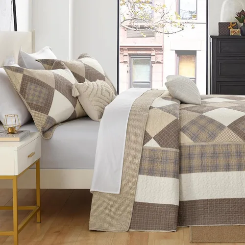 Miniatura 3 de Juego de ropa de cama de tamaño Queen grande, colcha de 120" x 102", 100% algodón, colcha acolchada ligera, juego de cubrecama de estilo rústico, 3