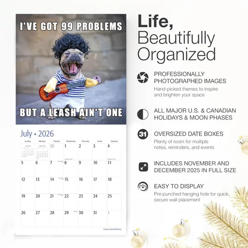 Miniatura 2 de RED EMBER - Calendario de pared de memes de animales divertidos 2026 de 12 meses 12 x 24 pulgadas abierto papel grueso y resistente regalo