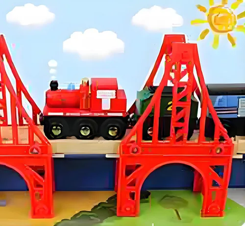 Miniatura 4 de Puentes de tren de madera, 3 puentes colgantes, accesorios de madera para vías de tren, pista de tren de madera, vías de tren compatibles con todas