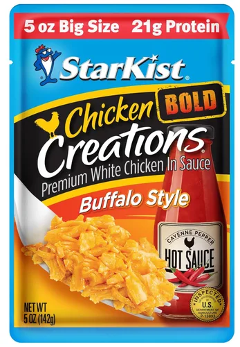 Miniatura 122 de StarKist Chicken Creations BOLD - Bolsa estilo búfalo (5 onzas, 12 unidades) Carne blanca totalmente cocida con alto contenido de proteínas, sin