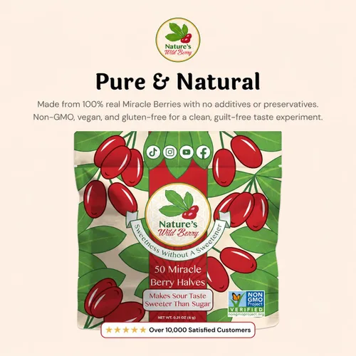 Miniatura 7 de Nature's Wild Berry Miracle Berries – 50 mitades de bayas que cambian de sabor Paquete de recarga resellable Liofilizadas en Estados Unidos