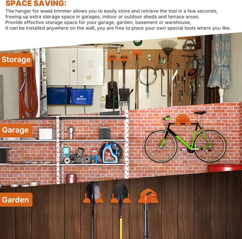 Miniatura 4 de Flexi Rods Organizador de garaje para colgar en la pared, estante de herramientas de jardín para recortadora de césped, cortasetos, herramientas