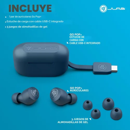 Miniatura 7 de JLab Go Air Pop+ Auriculares Verdaderamente Inalámbricos, Auriculares Intraaurales, Auriculares Bluetooth, 35H de Tiempo de Reproducción, Azul marino