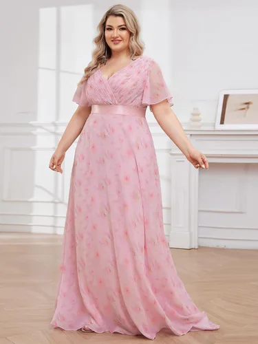 Miniatura 75 de Ever-Pretty Vestido formal para mujer, Navidad, Año Nuevo, cuello en V, gasa, talla grande, largo hasta el suelo, vestido de dama de honor