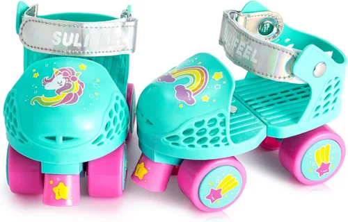 Miniatura 10 de SULIFEEL Patines de ruedas cuádruples ajustables para niños, patines de ruedas para principiantes para niñas y niños de 2 a 5 años de edad Azul