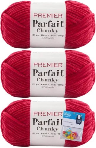 Miniatura 39 de Premier Yarns Parfait - Paquete de 3 unidades de felpilla gruesa de 3.5 onzas, peso supervoluminoso, paquete de 3 unidades con soportes para puntada