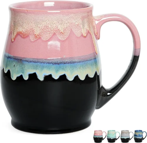 Miniatura 9 de Bosmarlin - Taza de cerámica extra grande para café, 25 onzas, apta para lavavajillas y microondas, taza grande y agrandada para té, esmaltado Azul