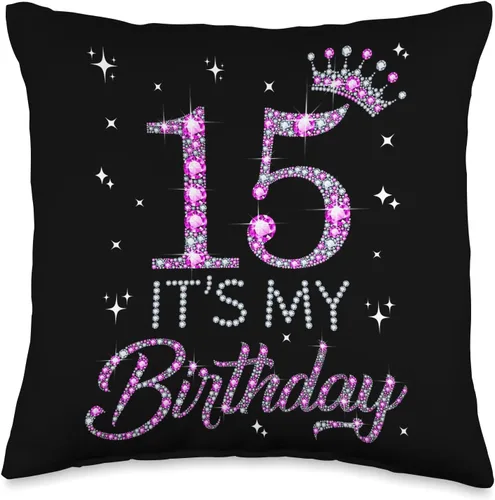 Miniatura 5 de Happy 15 Years Old Teen Girls Birthday Gift Almohada de 15 coronas rosadas, feliz cumpleaños 15, 18 x 18 pulgadas, multicolor