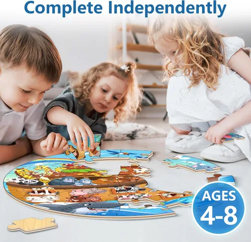 Miniatura 5 de iPlay, iLearn Rompecabezas de madera de Noah's-Ark para niños pequeños, rompecabezas de suelo para niños de 3 a 5 años, 4 a 8 años, rompecabezas
