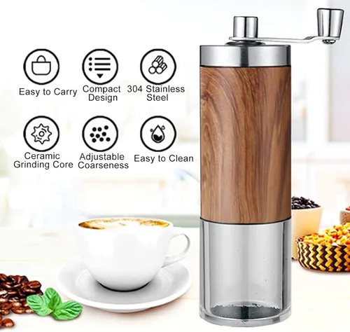 Miniatura 2 de Molinillo de café manual, molinillo de granos de café con ajustes ajustables, molinillo de café manual de acero inoxidable para camping, hogar