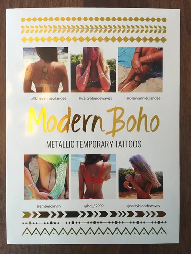 Miniatura 2 de 10 hojas de modernos tatuajes metálicos flash de oro/plata