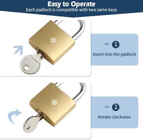 Miniatura 3 de HOX Paquete de 2 candados con llave, impermeable y a prueba de óxido, cerradura de latón macizo con cuerpo de 1-1/4 pulgadas de ancho, candado