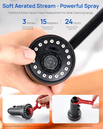 Miniatura 6 de J-HVA Cabezal de rociador de fregadero de cocina extraíble con adaptadores, boquilla de repuesto de rociador de fregadero de 3 funciones, llave