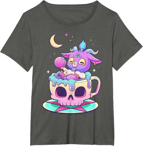 Miniatura 93 de Kawaii Pastel Goth Cute espeluznante Pentáculo Baphomet - Camiseta de cabra, Negro