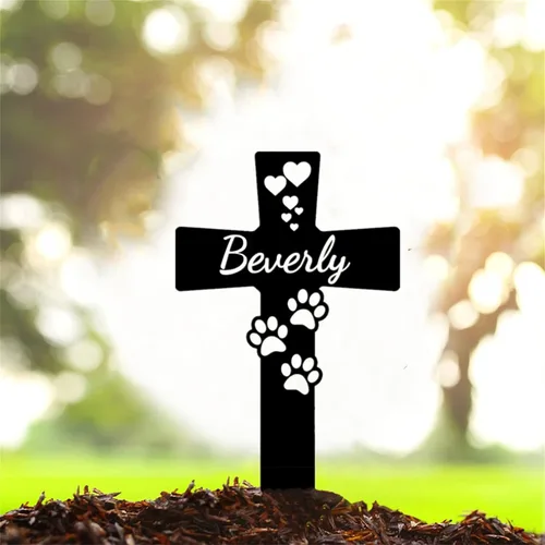 Miniatura 10 de Marcador de metal para tumbas para mascotas, nombre personalizado, estaca de jardín, perro, conmemorativo, alas de ángel, marcador de tumba, hueso