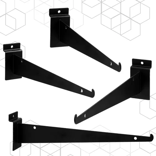 Miniatura 5 de Oudain Soporte de estante de listones de 12" con labio, soportes de pared de listones resistentes, accesorios de pared de listones flotantes en Negro
