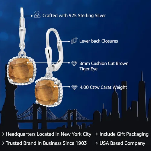 Miniatura 109 de Gem Stone King Aretes colgantes de plata de ley 925 de 0.315 pulgadas para mujer