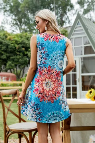Miniatura 17 de SimpleFun - Vestidos de verano para mujer, camiseta floral, vestido de playa de estilo bohemio, informal, con bolsillos y sin mangas