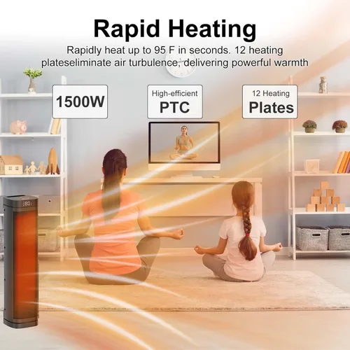 Miniatura 2 de Calentador de espacio para uso en interiores - Calentadores eléctricos de 24 pulgadas y 1500 W con termostato, oscilación de 70°, 5 modos, control