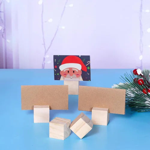 Miniatura 3 de 20 portatarjetas de madera para colocar tarjetas de mesa, soportes para letreros pequeños, tarjetero de madera rústica con tarjetas de papel marrón