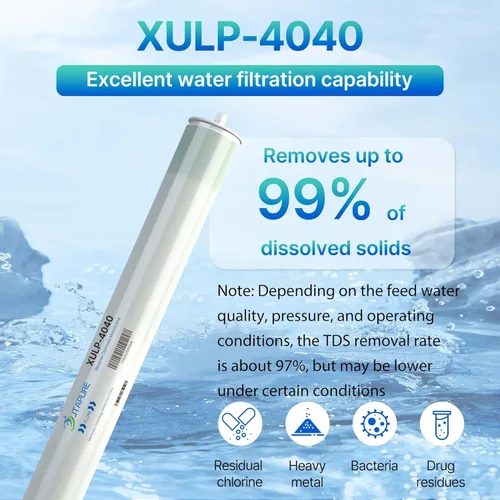 Miniatura 5 de JTAPURE Membrana XULP 4040 RO, filtro de ósmosis inversa de presión extra baja de 4 x 40 pulgadas, 2600 GPD de alto flujo a 100 PSI, rechazo estable