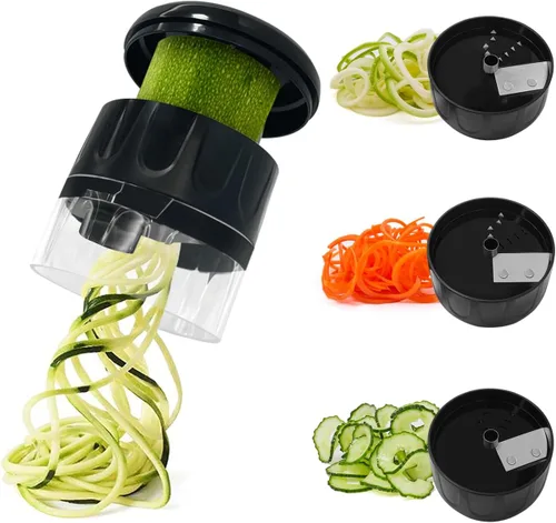 Rebanador cortador en espiral de verduras 3 en 1, fabricante ajustable de fideos de calabacín y zanahoria, cortador en espiral de pepino, Negro