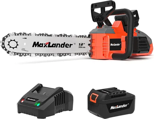 Miniatura 9 de Motosierra inalámbrica de 12 pulgadas operada por batería con batería y cargador de 1 x 4.0 Ah, motosierra eléctrica MAXLANDER de 20 V con tensión
