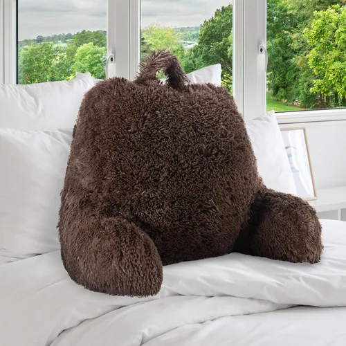 Cheer Collection Silla de almohada de lectura esponjosa, almohada para silla de pelo lanudo con brazos para cama y sofá, color chocolate
