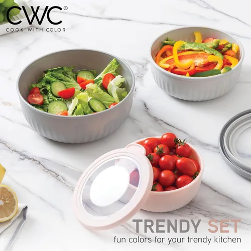 Miniatura 140 de COOK WITH COLOR Tazones de preparación con tapas - Juego de tazones pequeños de mezcla de plástico anchos y profundos anidables con tapas, juego